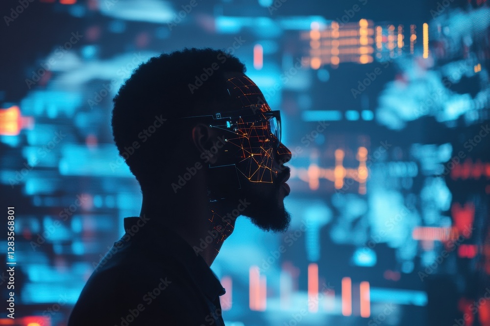 Leinwandbilder human silhouette embodies the future with ai data visualizations and analytical charts in a digital 