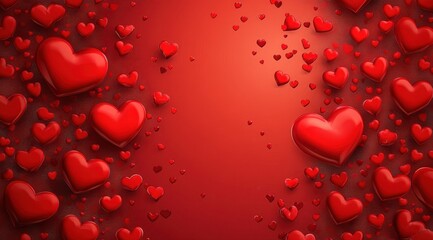 Red hearts are filling the frame creating a romantic background for valentine's day