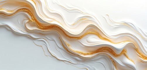 Abstract gold, white liquid background with flowing pattern. Luxury elegant fluid design for decorative wallpaper, wedding invitation, celebration card, poster banner with shiny metallic golden waves.