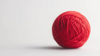 a ball of red wool with tangled thread placed on a white white background, Red wool yarn ball. a ball of yarn.