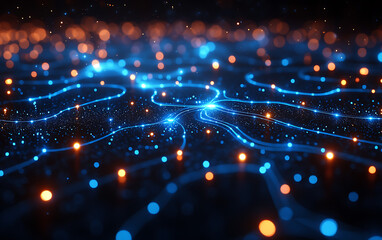 Obraz premium Futuristic Circuit Board Banner with Glowing Blue Network 