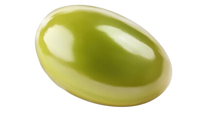 A single green mung bean seed isolated on a transparent background, showing its smooth, oval shape and vibrant color.