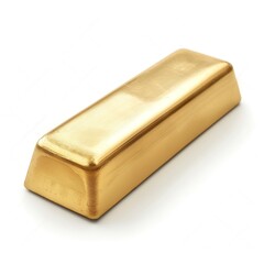 Shiny gold bar resting on a white surface, symbolizing wealth and investment.