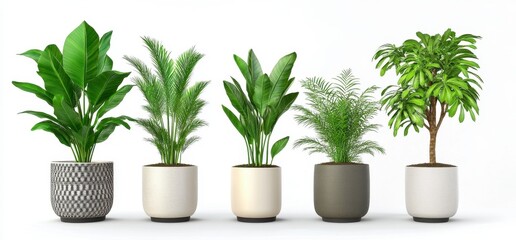 Obraz premium Variety Of Potted Houseplants On White Background