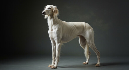 Naklejka premium Elegant White Saluki Dog in Studio Portrait