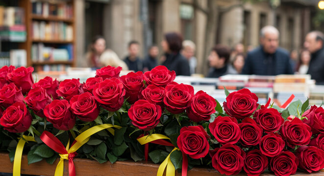 Street Scene with Red Roses (Sant Jordi Festival in Catalonia)