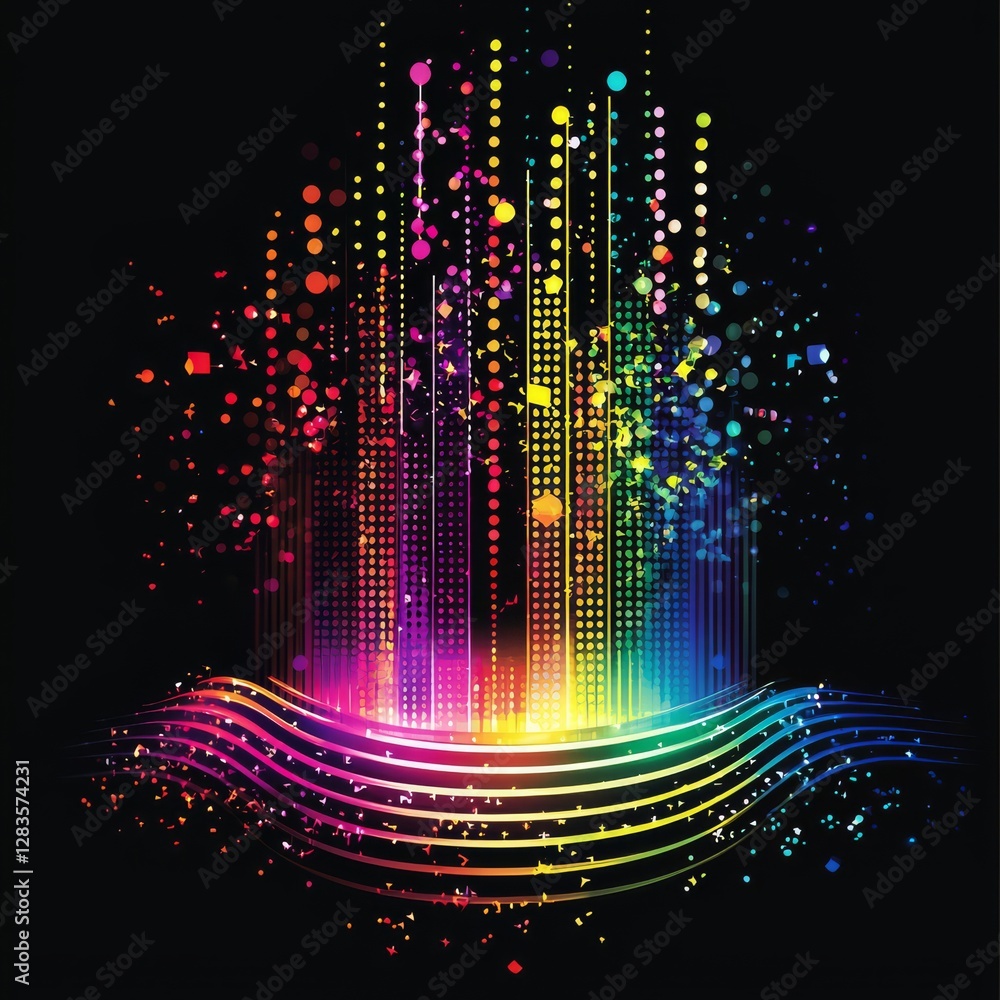 Poster a symphony of light: a vibrant display of light and color, with dynamic lines and bursts of energy, 