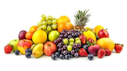 Colorful Display of Fresh Fruits Arranged in a Vibrant Pile Against a Light Background