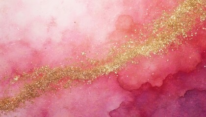Obraz premium Vibrant festive pink background with golden glitter accents. Artistic feel with colorful tones. Decoration with beauty, sparkle, shimmer, luxury, creative modern design. Alluring, eye-catching