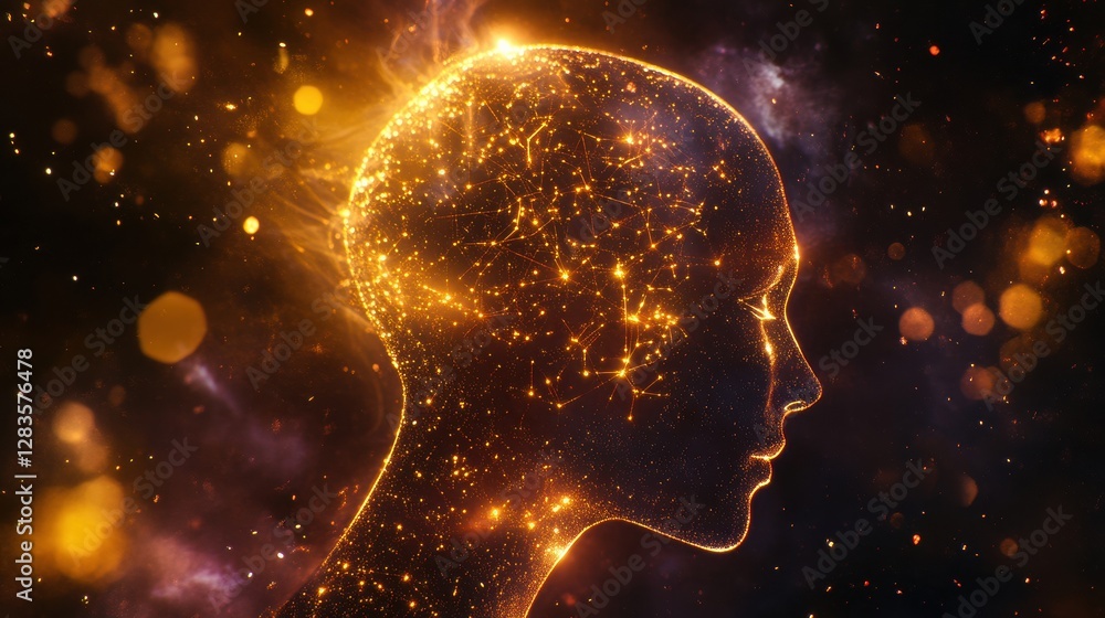 Leinwandbilder Silhouette of a human head filled with glowing quantum circuits representing advanced computing concepts. Generative AI