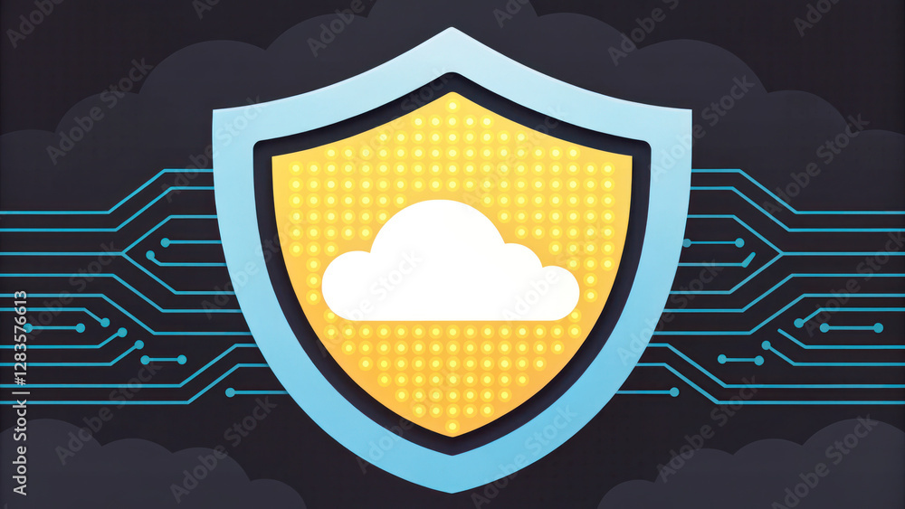 Aufkleber 3d shield design with pixelated light and cloud symbol, representing security