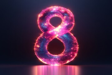 Glowing Colorful Number 8 with a Cosmic Texture on a Dark Background