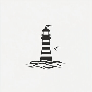 &Alpha; minimal and modern lighthouse logo, modern stylized lines, on a white background.
