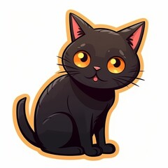 Black Cartoon Cat Sitting With Orange Eyes Looking Cute And Friendly With Pink Tongue Out