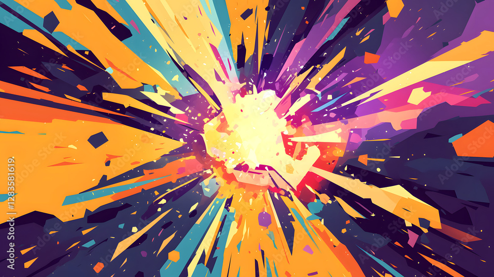 Poster vibrant explosion of color and energy. abstract art bursting with dynamic shapes.