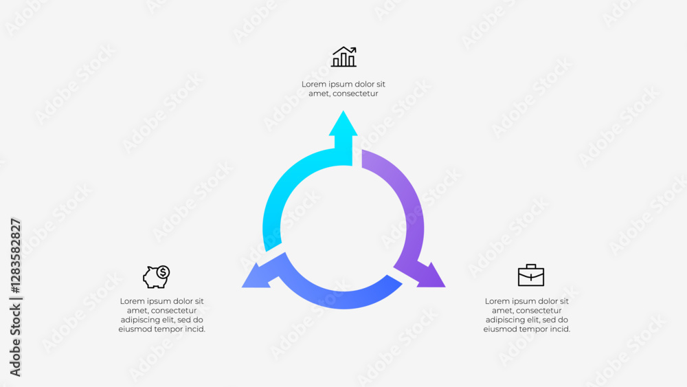 Poster illustration of a circular infographic with 3 arrows. modern design with minimalist style highlighti