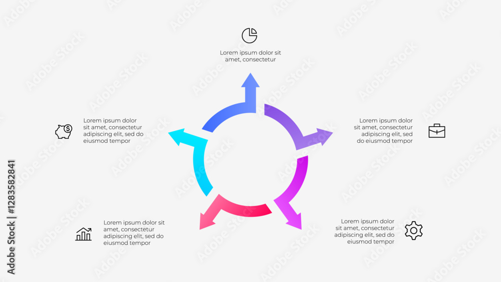 Aufkleber Illustration of a circular infographic with 5 arrows. Modern design with minimalist style highlighting key business ideas