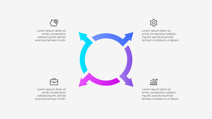 Illustration of a circular infographic with 4 arrows. Modern design with minimalist style highlighting key business ideas