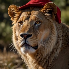 帽子をかぶったライオン