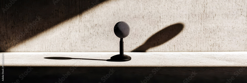Poster Modern Microphone Casting a Book-Shaped Shadow in a Minimalistic Setting During Daylight