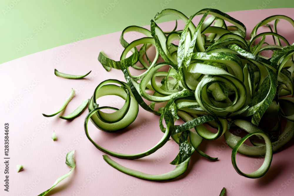 Poster Cucumber Peel Spirals on a Pastel Backdrop Create an Elegant, Minimalistic Display