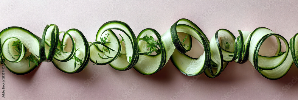 Aufkleber cucumber spirals gracefully arranged on a soft pastel surface create a minimalistic visual delight