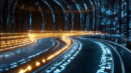 The Digital Information Highway Glowing Around the Globe