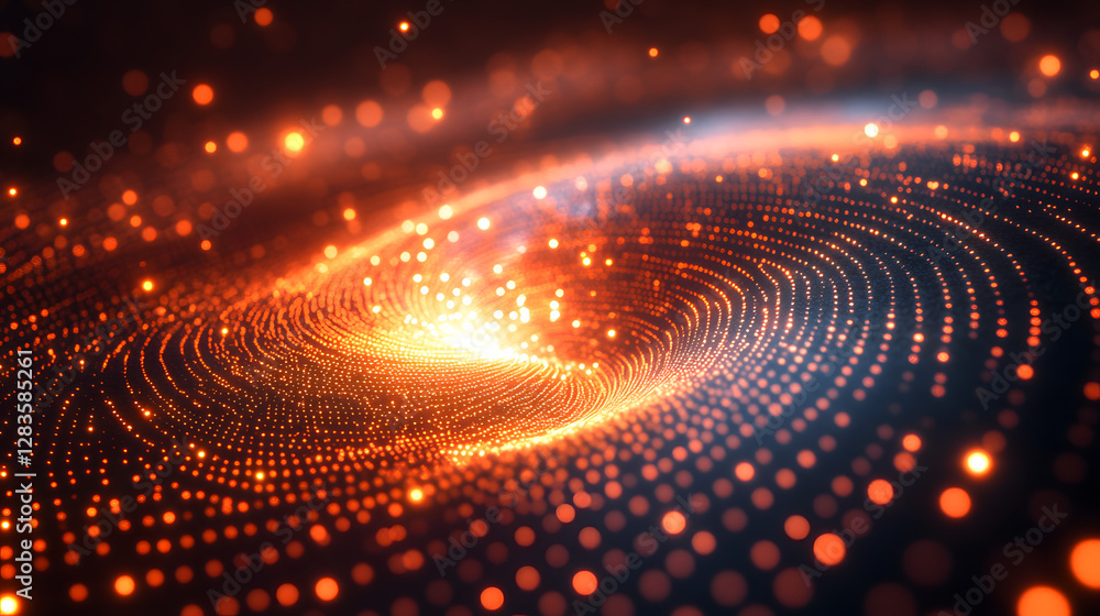 Poster galactic digital swirl: an artistic depiction of a galaxy, created from glowing digital dots and a s