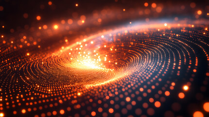 Obraz premium Galactic Digital Swirl: An artistic depiction of a galaxy, created from glowing digital dots and a swirling pattern, symbolizing the interconnectedness of data.