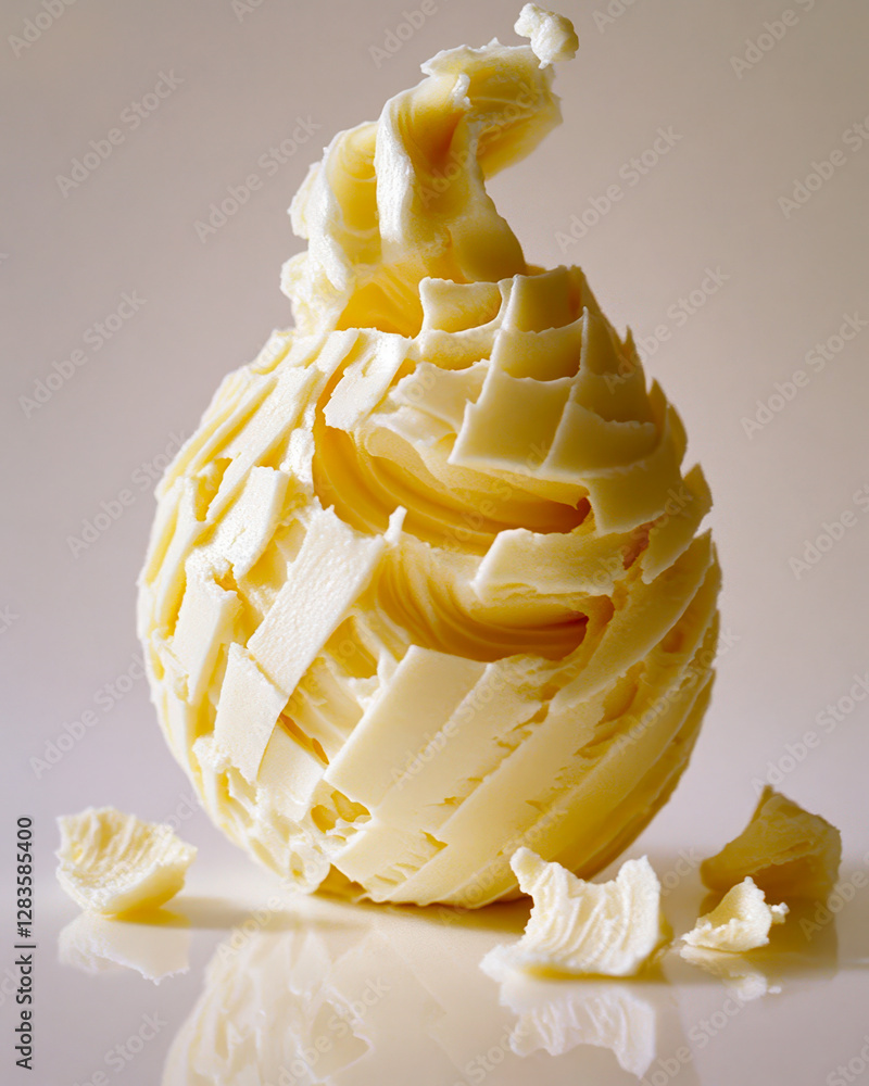 Aufkleber delicate golden butter curl highlights minimalist elegance on a soft reflective backdrop