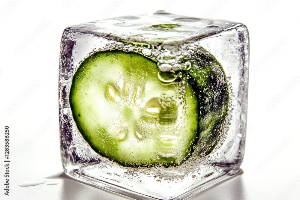 Poster cool cucumber cube captures the essence of refreshing chill in a minimalist presentation