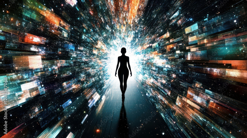 Poster exploring the digital galaxy where perception meets reality in a futuristic experience