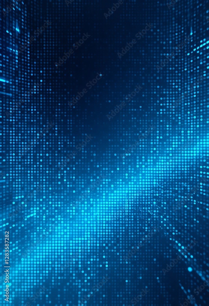 Poster data stream of blue dots and lines forming a background