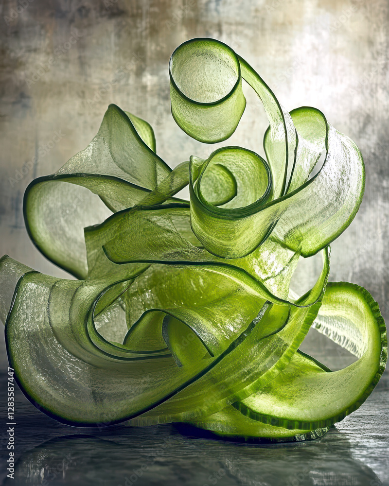 Aufkleber Cucumber Ribbons Swirl Delicately, Creating an Elegant and Minimalist Display of Texture and Form