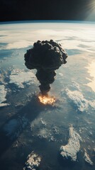 View from space of huge black radiation smoke after an explosion at a nuclear plant. panoramic view from space of a continent 