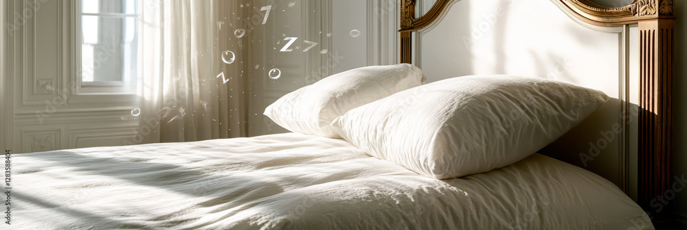 Aufkleber embracing tranquility with soft white pillows and dreamy symbols on a serene evening