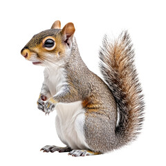 Obraz premium Squirrel standing upright with bushy tail isolated on transparent background, PNG