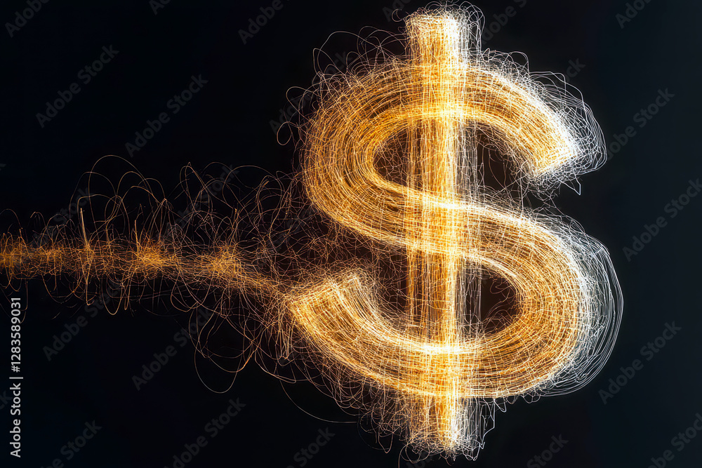 Poster Fluid Lines Form an Artistic Dollar Sign, Capturing Modern Currency Concepts