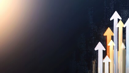 Smart financial planning and business success, digital economy concept with futuristic arrows and networked financial growth representation