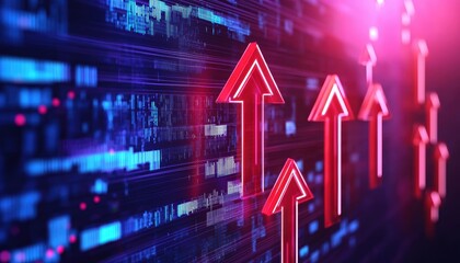 Smart financial planning and business success, digital economy concept with futuristic arrows and networked financial growth representation