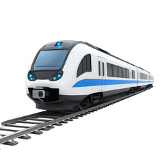 Fototapeta premium Modern high-speed train traveling on tracks in a bright environment isolated on transparent background, PNG