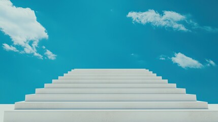 Stairway to success leading to the bright sky, representing overcoming obstacles, growth, and the pursuit of excellence