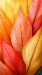 Warm-toned Leaves, A Vibrant Floral Abstract, showcasing  Intricate Veins and Hues in a Stunning Botanical Display.