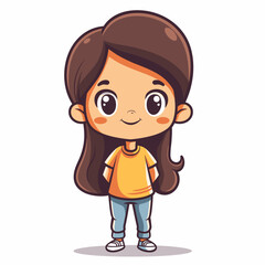 Cute little girl in casual clothes. Vector illustration of a cartoon character.