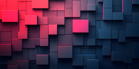 Abstract Cube Wall, Pink and Blue Geometric Design, Illuminated Blocks Create a Stunning Visual Effect, Showing Depth and Texture.