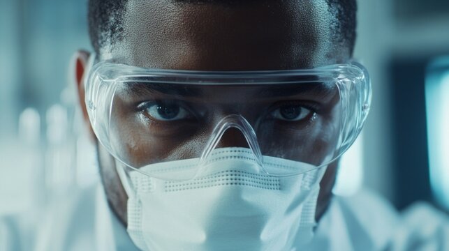 A dedicated healthcare professional, equipped with protective gear, concentrates intently in a clinical setting. The seriousness of the moment underscores their commitment to patient safety and care