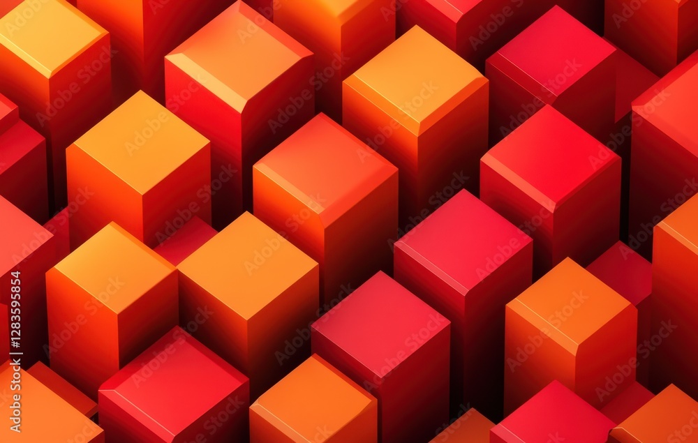 Poster abstract red and orange cubes creating a modern background