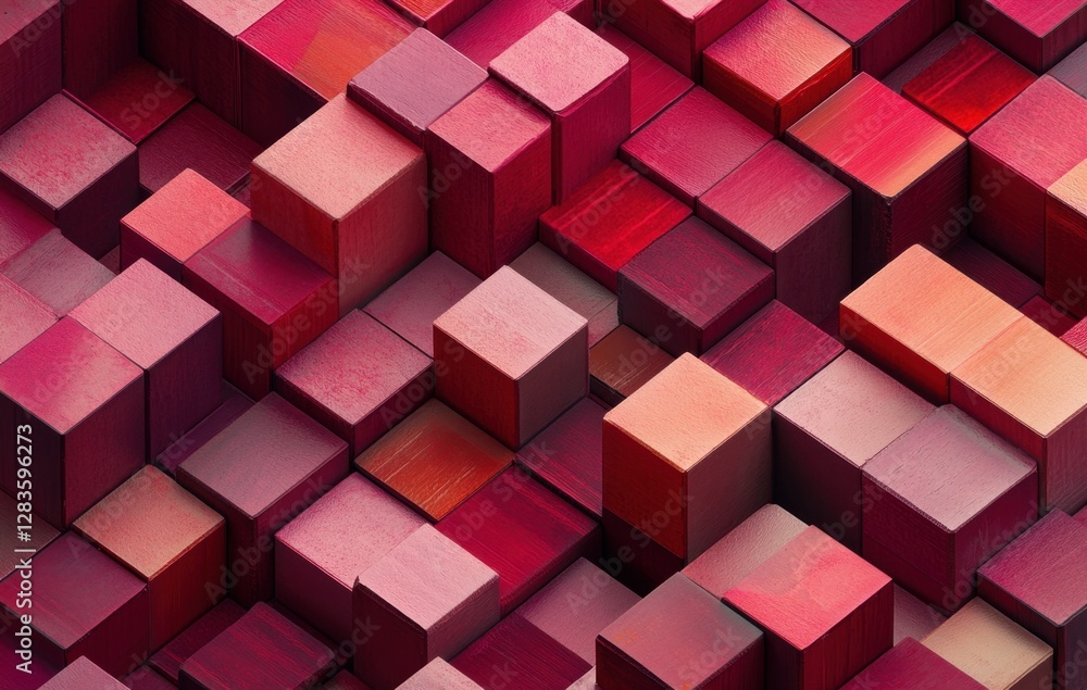 Aufkleber many red and pink cubes creating an abstract background
