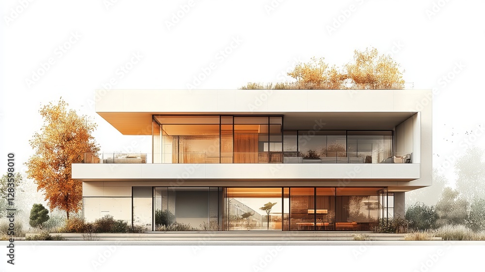 Poster modern architectural building design with natural elements
