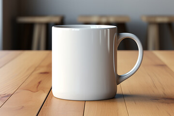 White mug mockup on minimalist grey background. Coffee mug